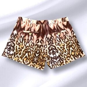 BEBE Shorts Dressy Women's SP Animal Print Zip-up Scalloped Slit Detail